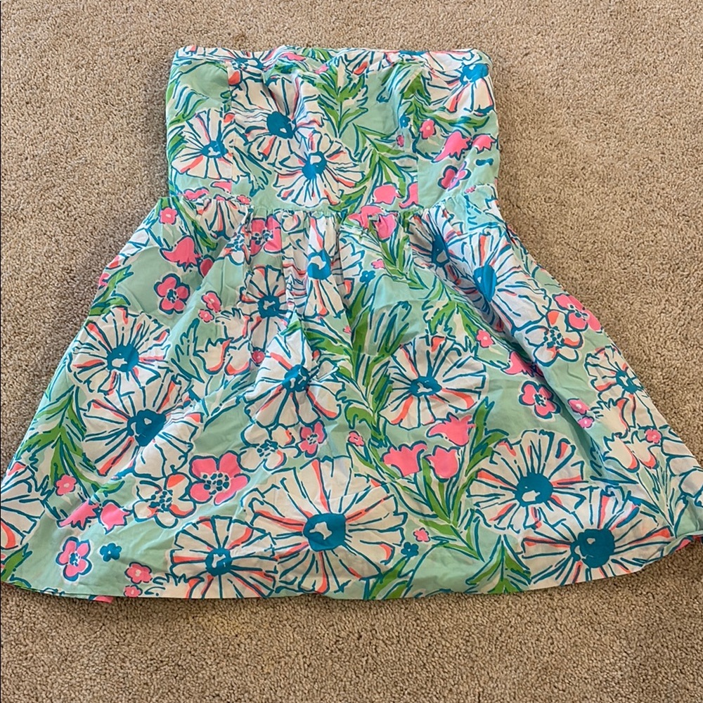 Lilly Pulitzer Strapless Floral Dress - Pink, Blue, Green